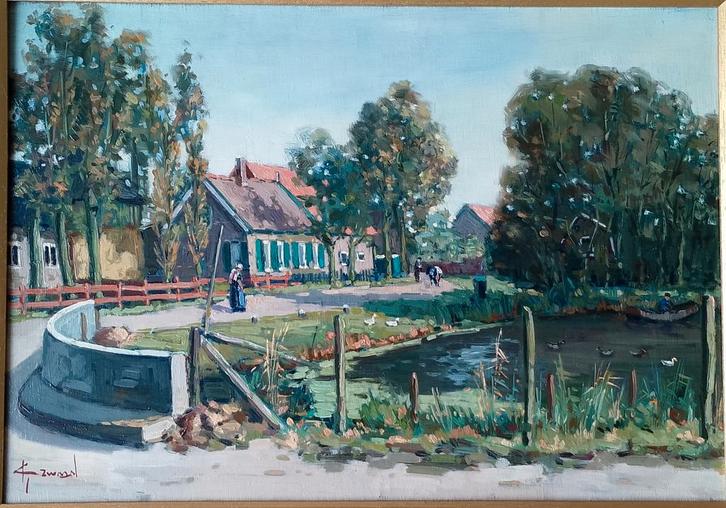 Klaas Zwaan Eendenvijver te Spakenburg olieverf, Antiek en Kunst, Kunst | Schilderijen | Klassiek, Ophalen of Verzenden