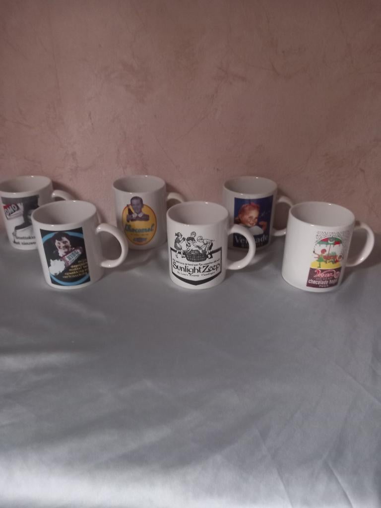 6 mokken oude reclames, Verzamelen, Merken en Reclamevoorwerpen, Ophalen of Verzenden, Gebruikt, Gebruiksvoorwerp