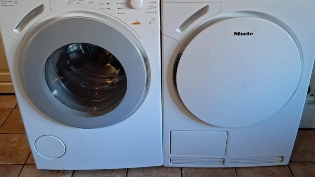 miele set wasmachine en condensdroger, Witgoed en Apparatuur, Ophalen, Gebruikt, Voorlader, Energieklasse A of zuiniger