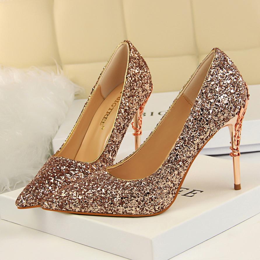 Hoge champagne dames glitter hakken stiletto pumps glimmende, Verzenden, Nieuw, Overige kleuren, Pumps