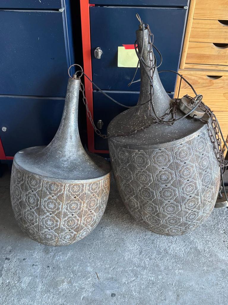 Set van 2 grote Mediterraanse hanglampen, zeer sfeervol!, Ophalen, Zo goed als nieuw, Minder dan 50 cm