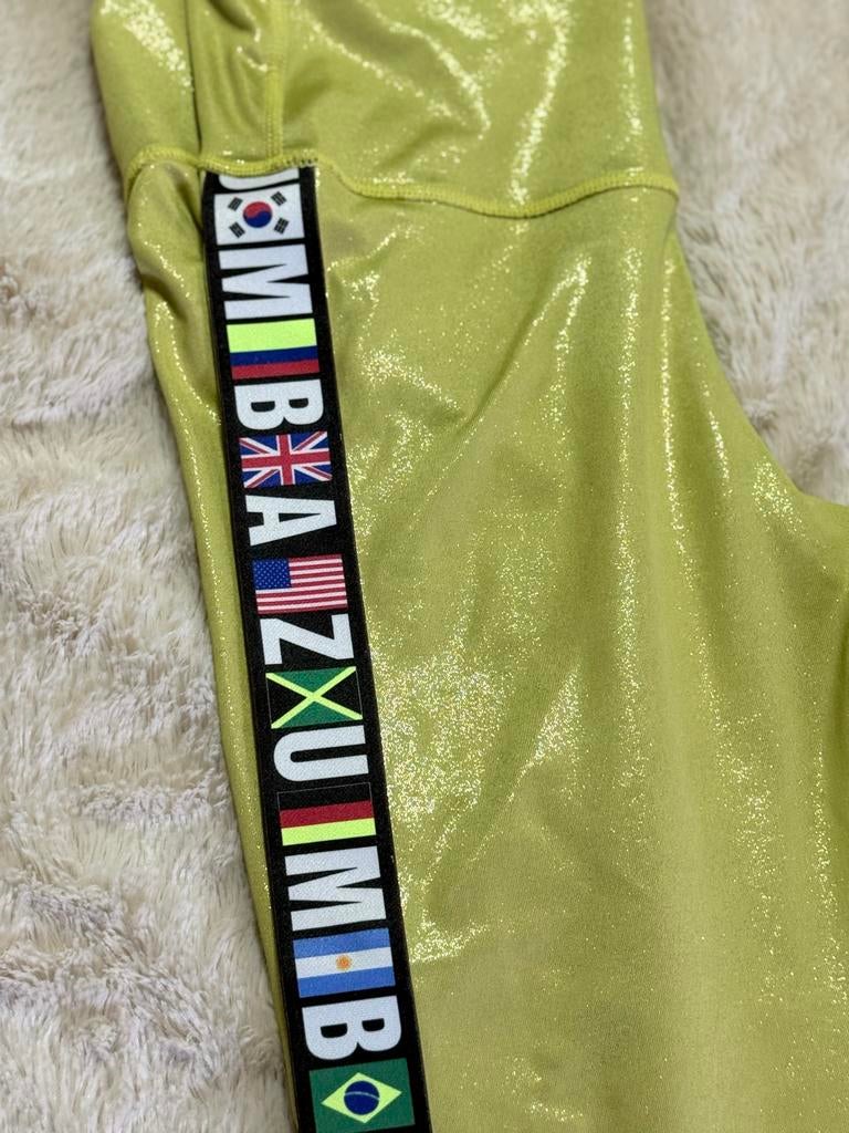 Zumba Legging Goudkleurig met Vlaggenband, Maat 38/40 (M), Overige kleuren, Ophalen of Verzenden, Fitness of Aerobics