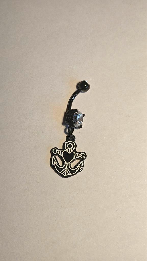 Navelpiercing met anker en strass, Sieraden, Tassen en Uiterlijk, Piercings, Zo goed als nieuw, Navelpiercing, Staal, Met strass