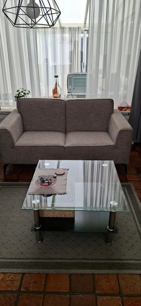 Glazen salontafel met bankje., Huis en Inrichting, Tafels | Salontafels, Ophalen, 50 tot 100 cm, 50 tot 100 cm, Metaal