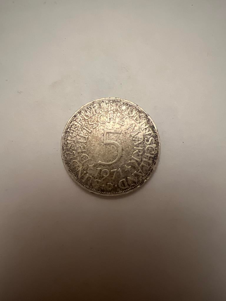 5 Duitse Mark 1971 - Echt Zilveren Munt, Postzegels en Munten, Munten | Europa | Niet-Euromunten, Ophalen, Duitsland, Losse munt