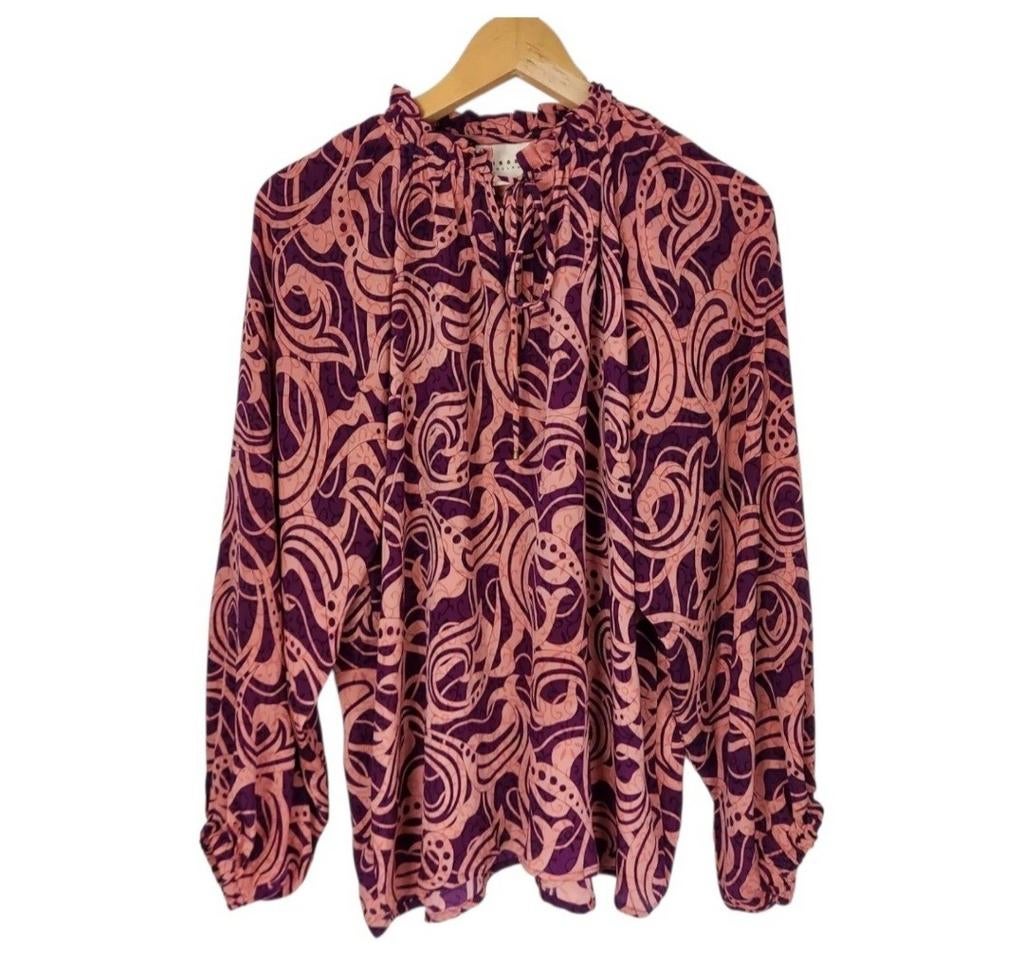 Sissel Edelbo Roze Print Blouse Upcycled Sari One Size, Kleding | Dames, Blouses en Tunieken, Maat 38/40 (M), Verzenden, Sissel Edelbo