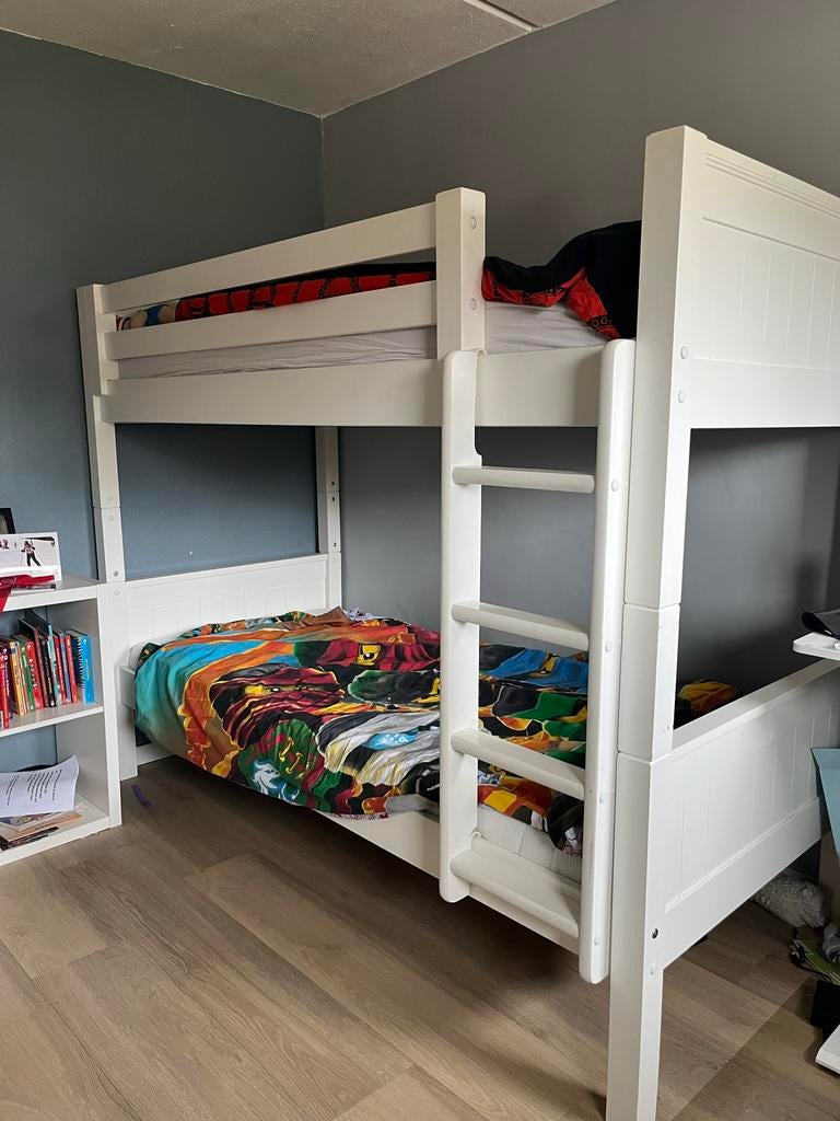 Stevig wit stapelbed - Ideaal voor kinderkamer, Gebruikt, 90 cm, 160 tot 180 cm, Tweepersoons