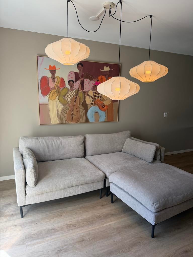 Zuiver Summer 3-Zits bank Latte met hocker en extra kussen, Ophalen, Gebruikt, 100 tot 125 cm, Driepersoons