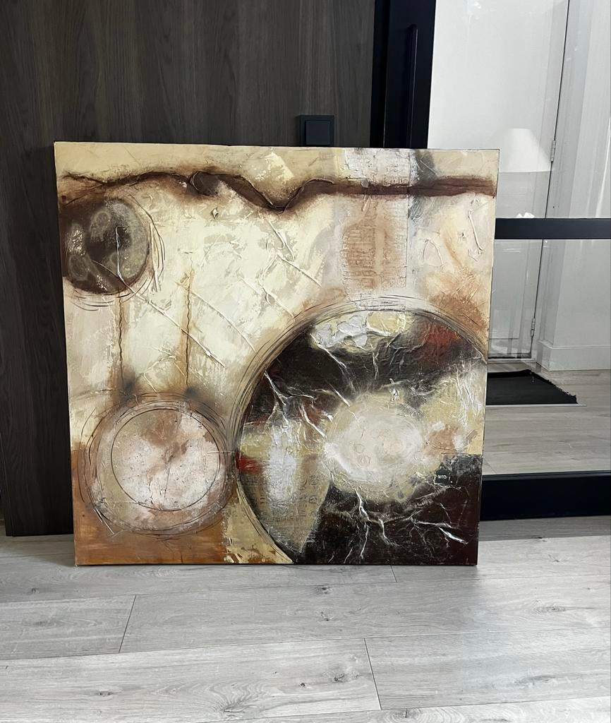 Abstract schilderij bruin goud 100x100 cm, Ophalen of Verzenden
