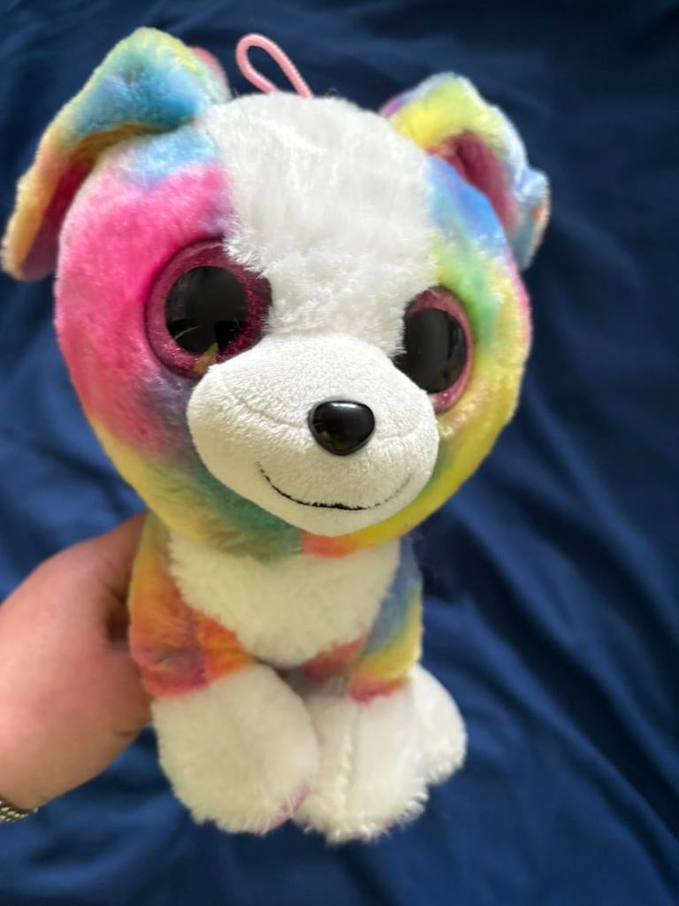 Leuke gekleurde pluche hond, Overige merken, Overige karakters, Zo goed als nieuw, Middelgroot (20 tot 80 cm)