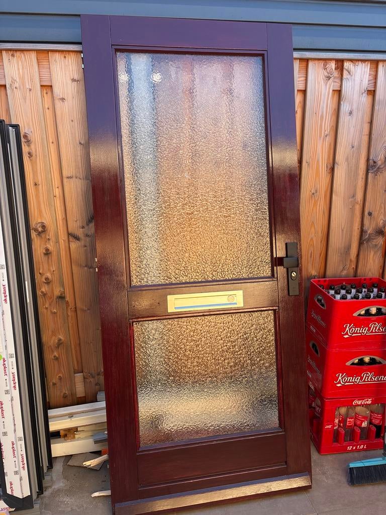 Hardhouten Voordeur 92x211 met Glas en Brievenbus, Ophalen, Gebruikt, 80 tot 100 cm, Buitendeur