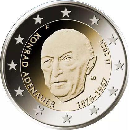 Duitsland 5 x 2 euro 2026 ADFGJ UNC Konrad Adenauer DIRECT, Postzegels en Munten, Munten | Europa | Euromunten, Losse munt, 2 euro