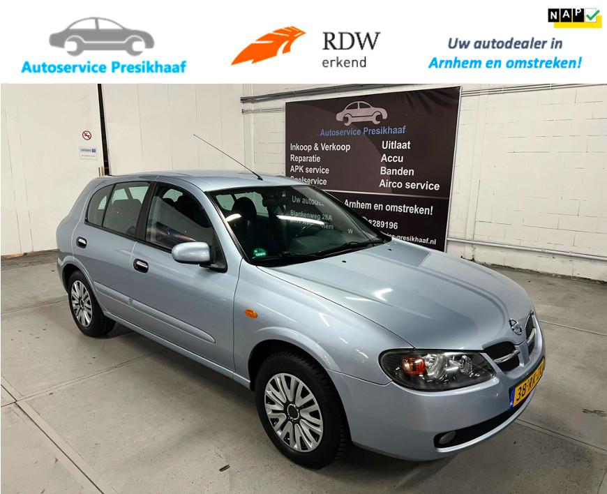 Nissan Almera 1.8 Acenta ECC / NAP / 5-DEURS / TREKHAAK, Auto's, Nissan, Gebruikt, 4 cilinders, Blauw, 116 pk