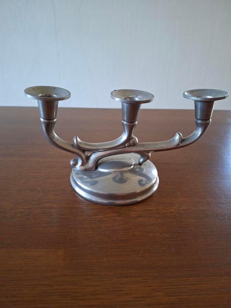 Vintage 3-arm kandelaar - Zilverkleurig metaal, Ophalen of Verzenden, Overige materialen