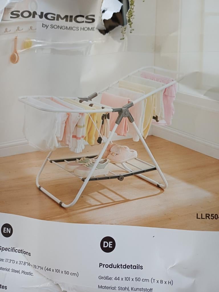 SONGMICS LLR504G01 Compact Inklapbaar Wasrek - Duifgrijs, Witgoed en Apparatuur, Stoomapparaten, Ophalen of Verzenden