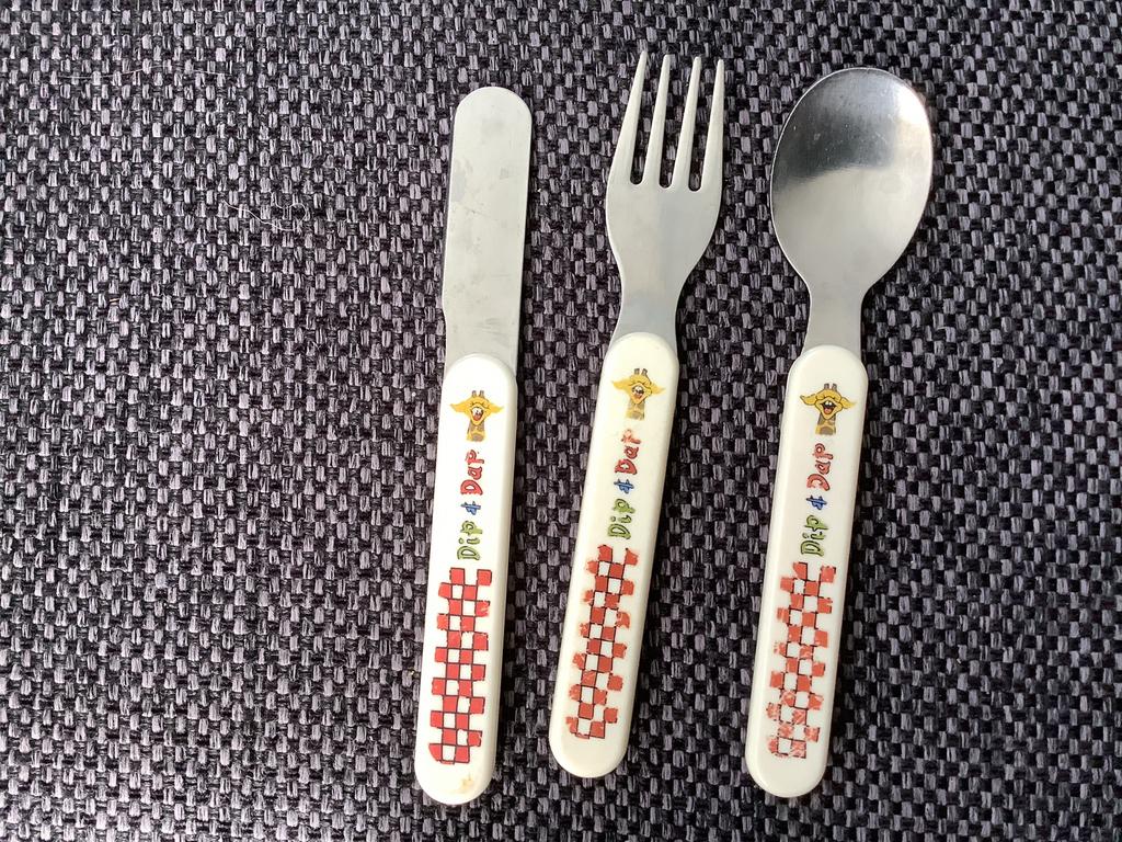 Kinderbestek kinder bestek dip en dap kind kinderen, Ophalen of Verzenden, Rvs of Chroom