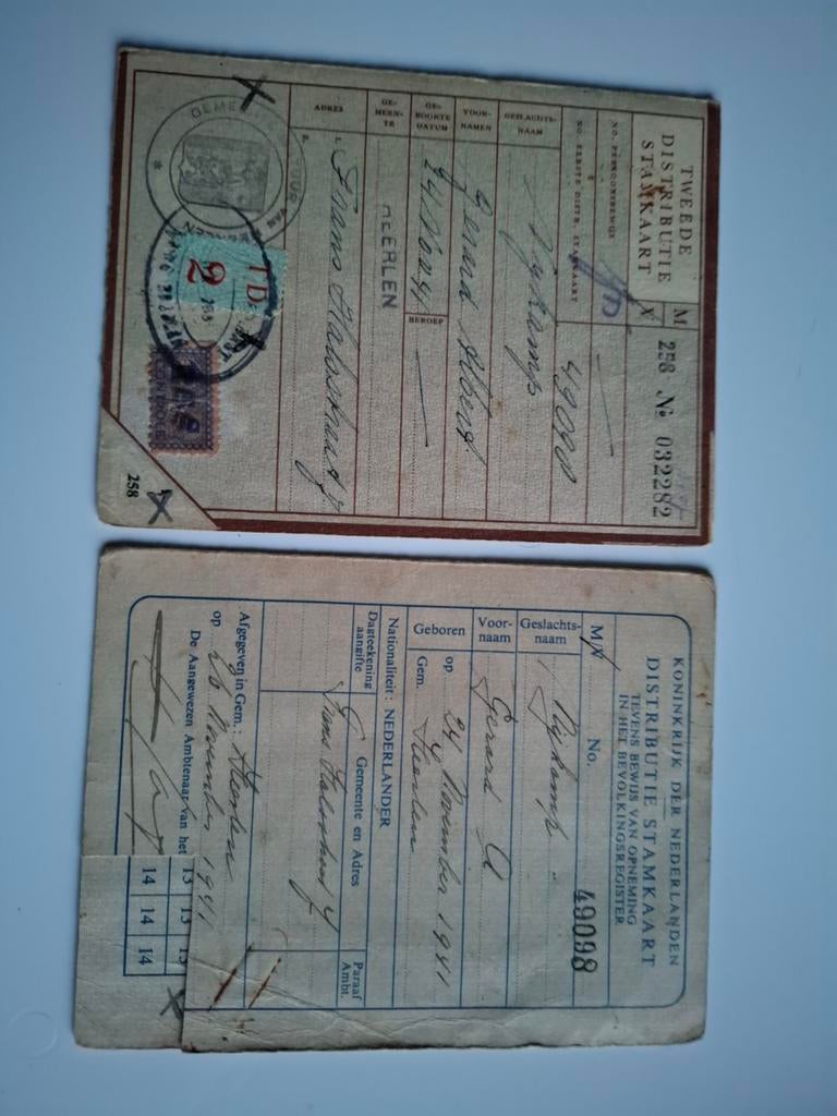 2 distributie stamkaarten Heerlen bonkaarten oedselbonnen, Ophalen of Verzenden, Duitsland