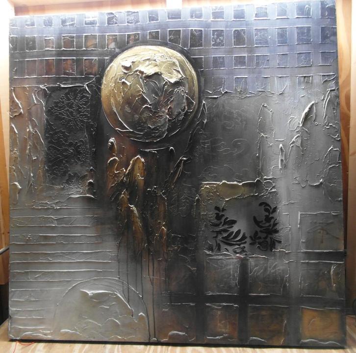 Groot abstract schilderij 2switchonline, Antiek en Kunst, Kunst | Schilderijen | Abstract, Ophalen