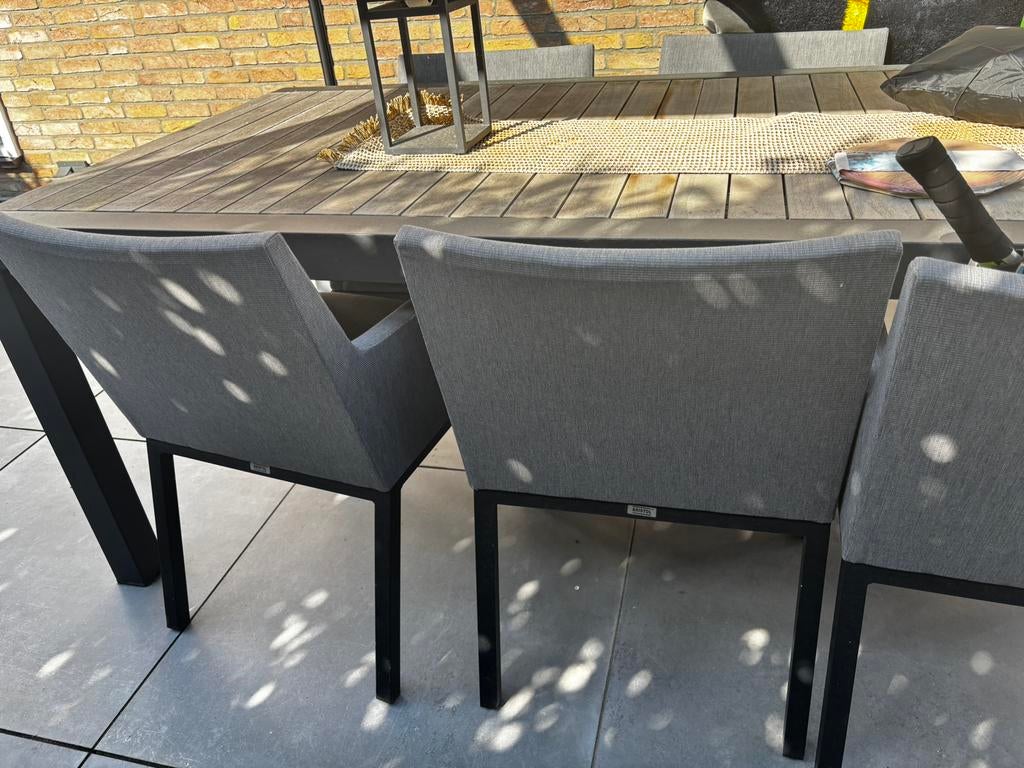 Tuintafel teak uitschuifbaar met 10 stoelen, Meer dan 8 zitplaatsen, Teakhout, Ophalen of Verzenden, Zo goed als nieuw