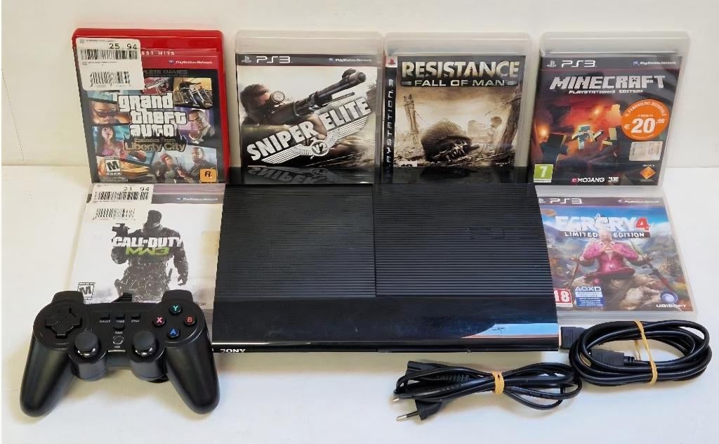 Playstation 3 Superslim 500GB + 12 Spellen, Ophalen, Gebruikt, Super Slim, Met harde schijf
