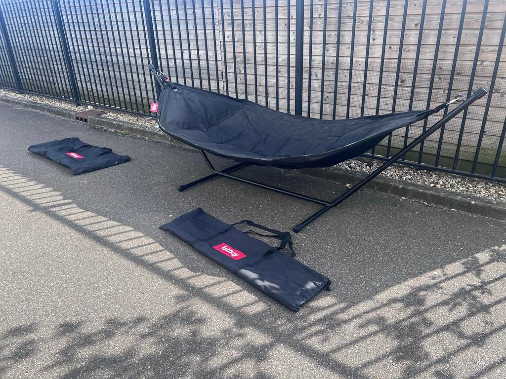 Fatboy hangmat zwart in superstaat, geen roest, Tuin en Terras, Hangmatten, Ophalen, Zo goed als nieuw, Met standaard, Eenpersoons