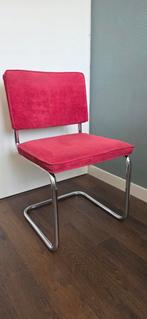 Rode ribstof buisframe stoel, Huis en Inrichting, Stoelen, Ophalen, Gebruikt, Stof, Eén