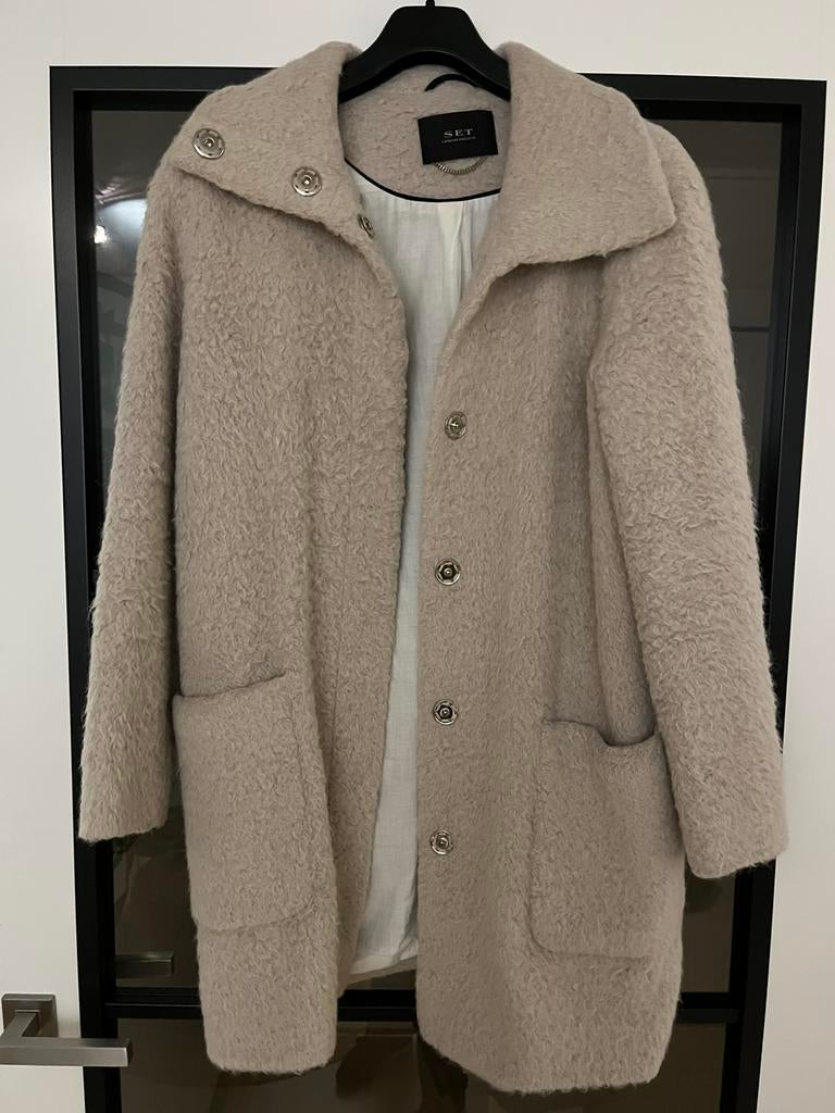 SET jas prachtige beige wollen soort schapenjas mt36 ong, Kleding | Dames, Jassen | Winter, SET, Beige, Ophalen of Verzenden, Zo goed als nieuw
