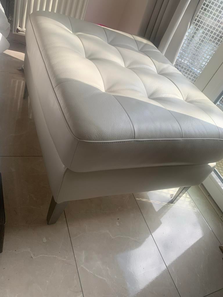 Witte poef/voetenbank van leer, Ophalen, Gebruikt, Vierkant, Leer