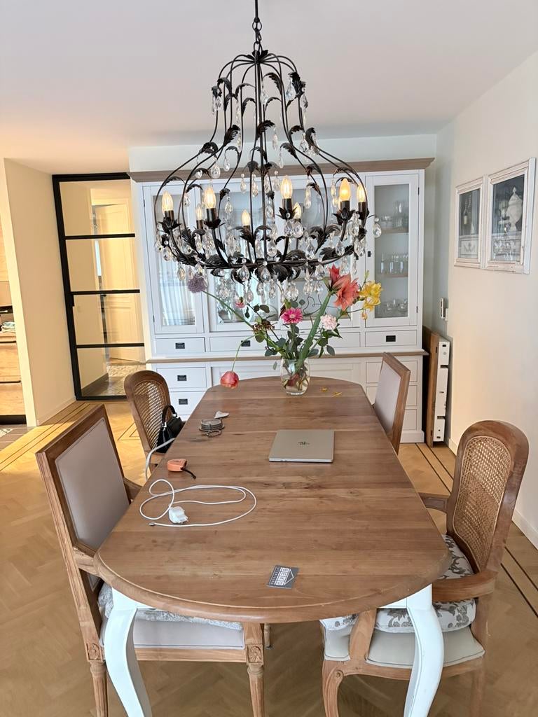 Massief teakhouten eethoek, Ophalen, Zo goed als nieuw, 4 tot 6 stoelen