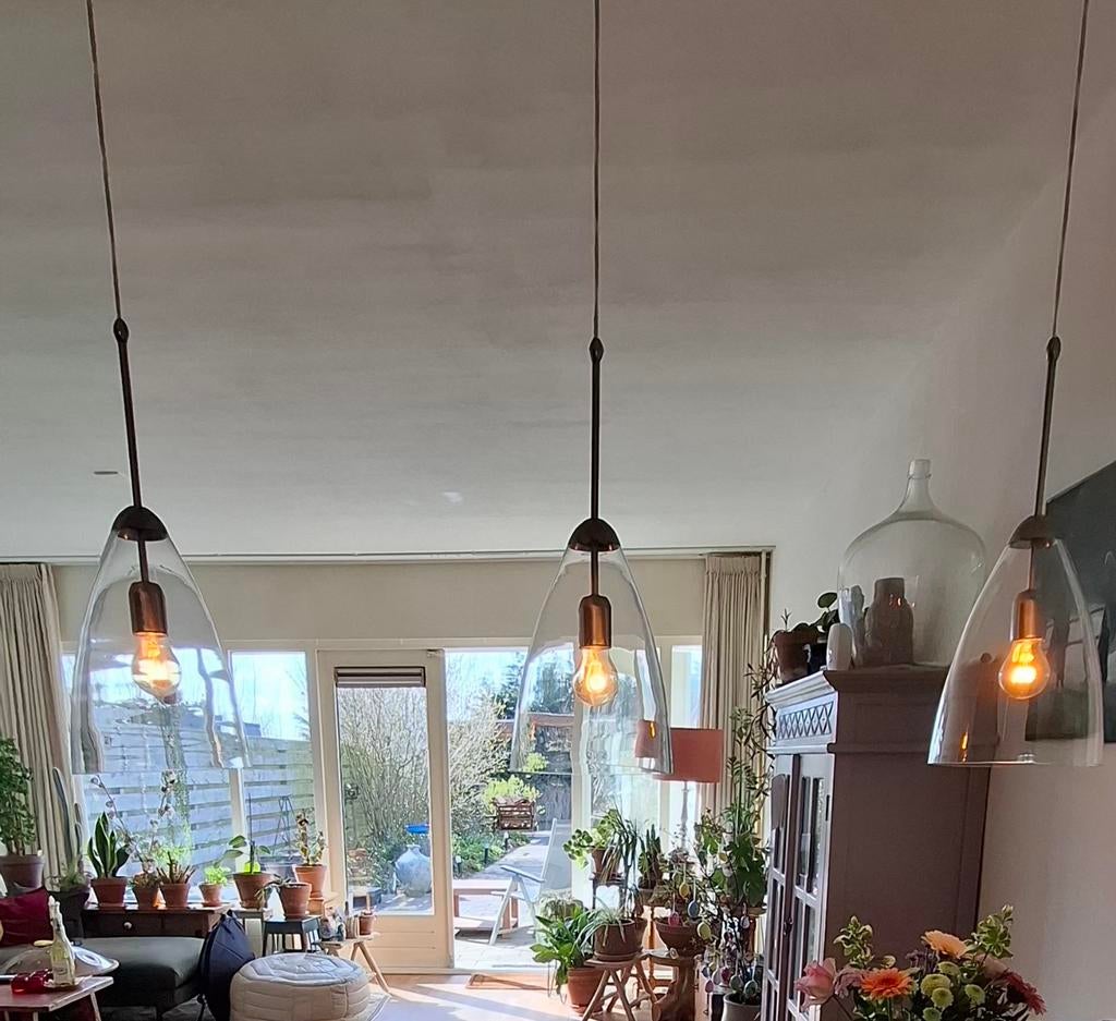 Hanglamp met 3 glazen kelken, Ophalen, Minder dan 50 cm