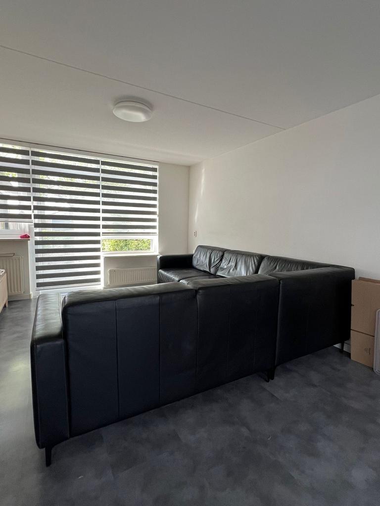 Zwarte Leren L-bank - Comfortabele Hoekbank, Ophalen, Gebruikt, 100 tot 125 cm, Hoekbank