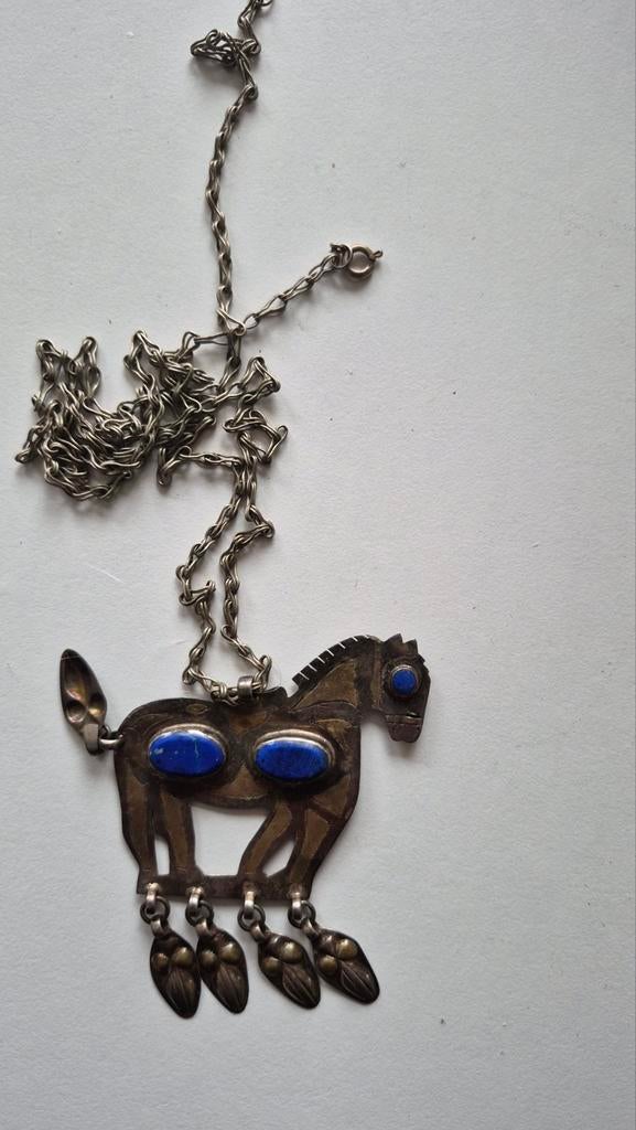 Zilveren hanger met lapis lazuli, Sieraden, Tassen en Uiterlijk, Kettingen, Ophalen of Verzenden, Blauw, Zilver