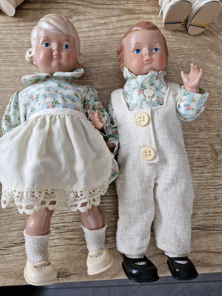 Schilpad Vintage poppen: jongen en meisje in stoffen kleding, Verzamelen, Poppen, Gebruikt, Overige typen, Ophalen of Verzenden