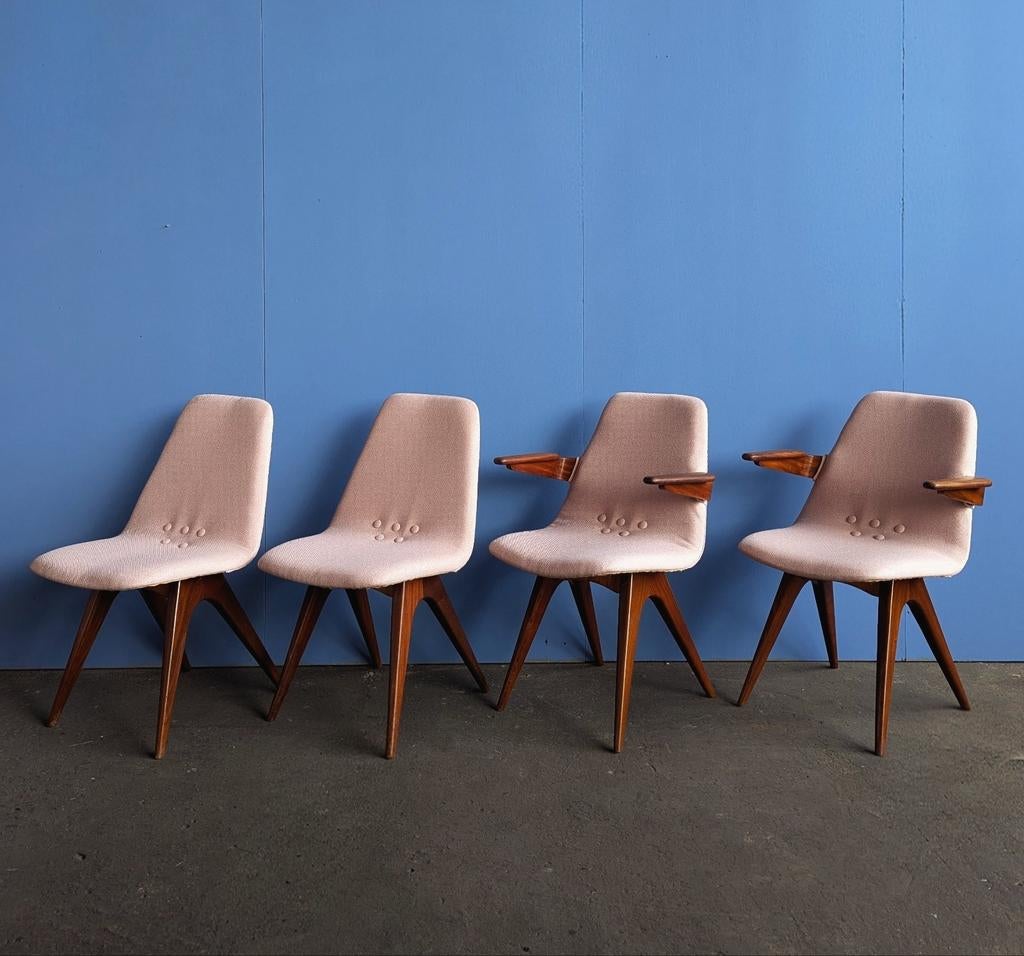 Set van 4 teakhouten eetstoelen van Van Os Culemborg, Ophalen, Bruin, Zo goed als nieuw, Vier