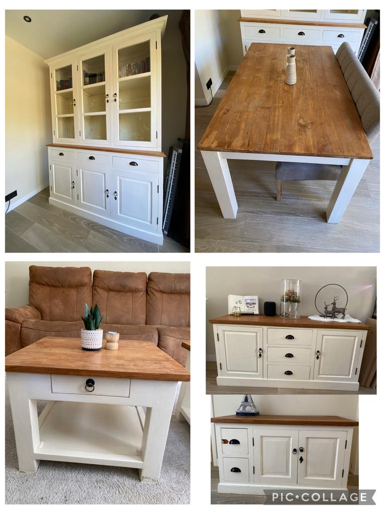 Landelijke meubelset van massief hout, Huis en Inrichting, Tafels | Eettafels, Ophalen, Gebruikt, 150 tot 200 cm, Landelijk