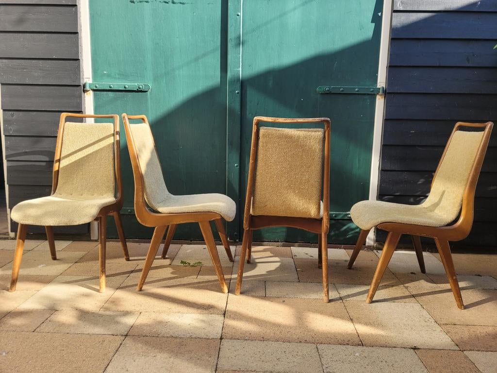 Set van 4 vintage midcentury houten stoelen, Ophalen