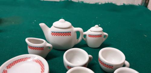 Mini servies rood blauw geblokt, Ophalen of Verzenden