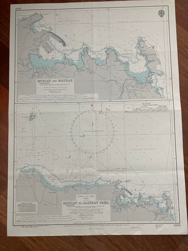 Zeekaart havens Muscat en Matrah, Ophalen of Verzenden, Gebruikt