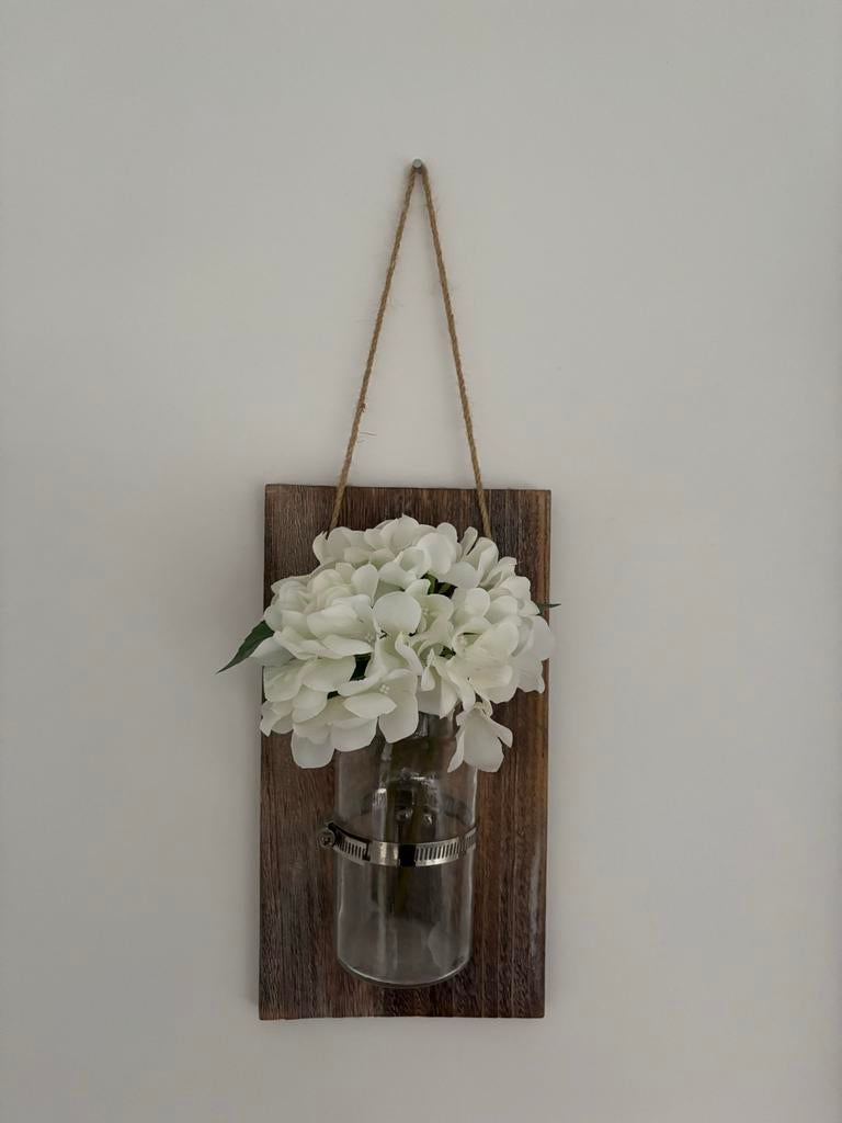 2x Wanddecoratie met vaas en kunstbloemen, Huis en Inrichting, Woonaccessoires | Vazen, Overige materialen, Gebruikt, Overige kleuren
