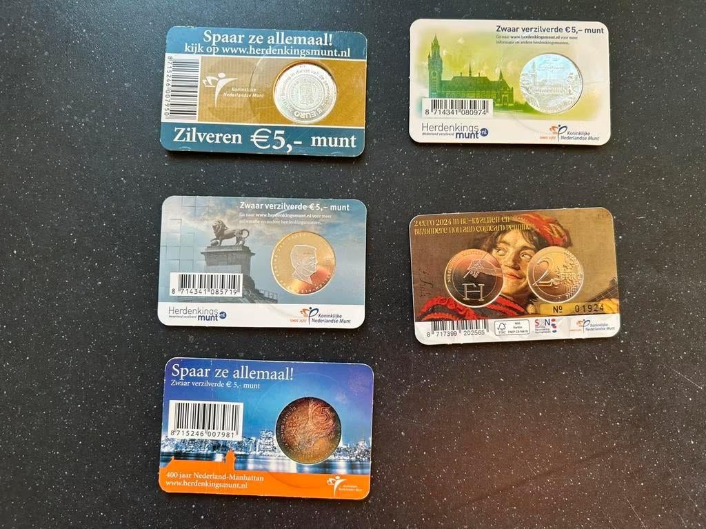 NIEUW: 5 coincards (4x5 euro en 1x2euro met penning), Ophalen, Koningin Beatrix, Euro's