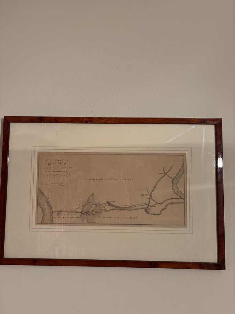 Figuratieve kaart dijkdoorbraak Zuilichem 1809, Antiek en Kunst, Ingelijst, 1800 - 1899, Ophalen of Verzenden, Gravure