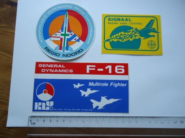 sticker oud Leger F16 vliegtuig klu luchtmacht militair 3x, Verzenden, Zo goed als nieuw, Bedrijf of Vereniging