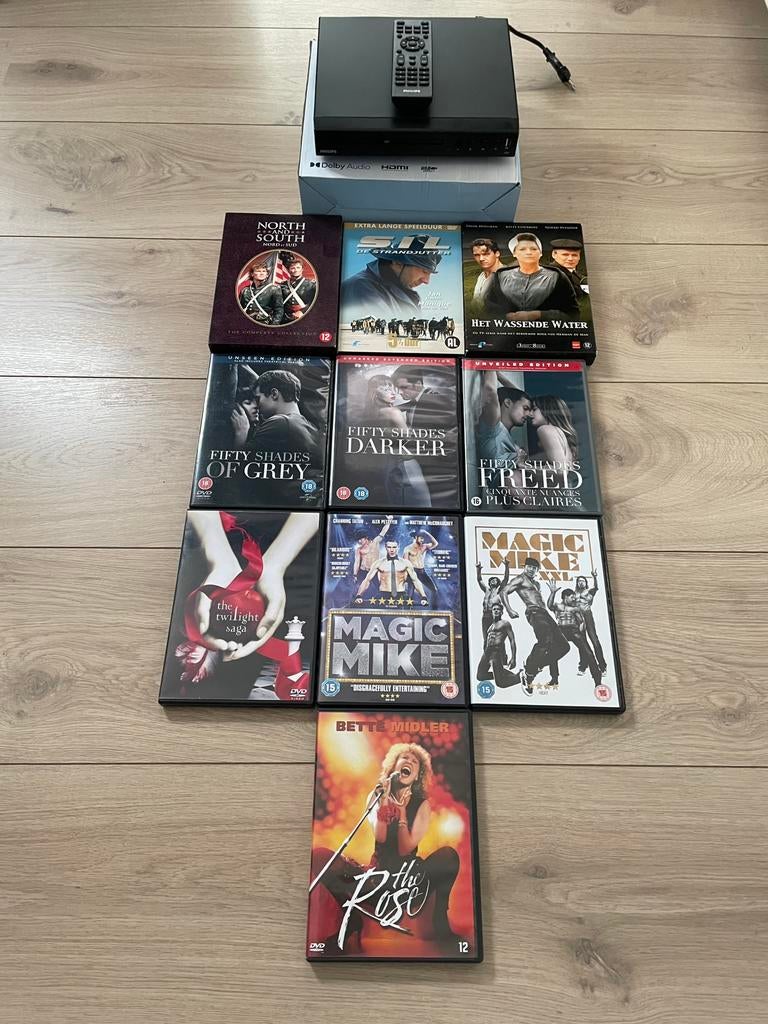 Philips dvd-speler + afstandbediening en 10 dvd’s., Ophalen of Verzenden, Zo goed als nieuw, Philips