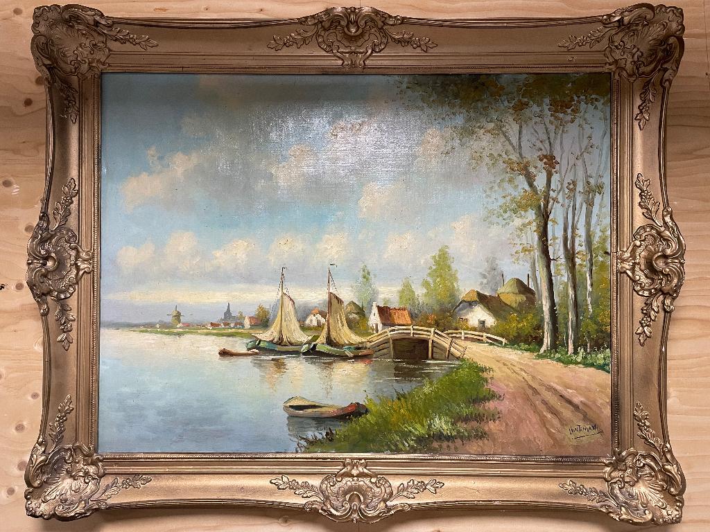 Olieverf schilderij op doek (Hans Lenteman), Antiek en Kunst, Kunst | Schilderijen | Klassiek, Ophalen