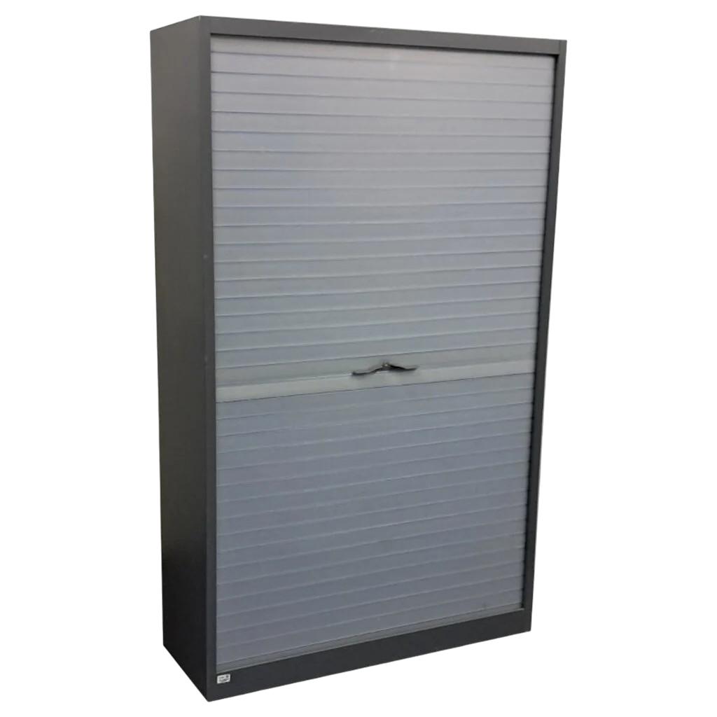 Kinnarps Rolluik Kast Antraciet Transparant H197xB120xD45, Gebruikt, 100 tot 150 cm, Ophalen of Verzenden, Met slot