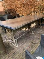 Belgisch hardsteen tuintafel met metalen onderstel, Tuin en Terras, Ophalen, Gebruikt, Rechthoekig, Metaal