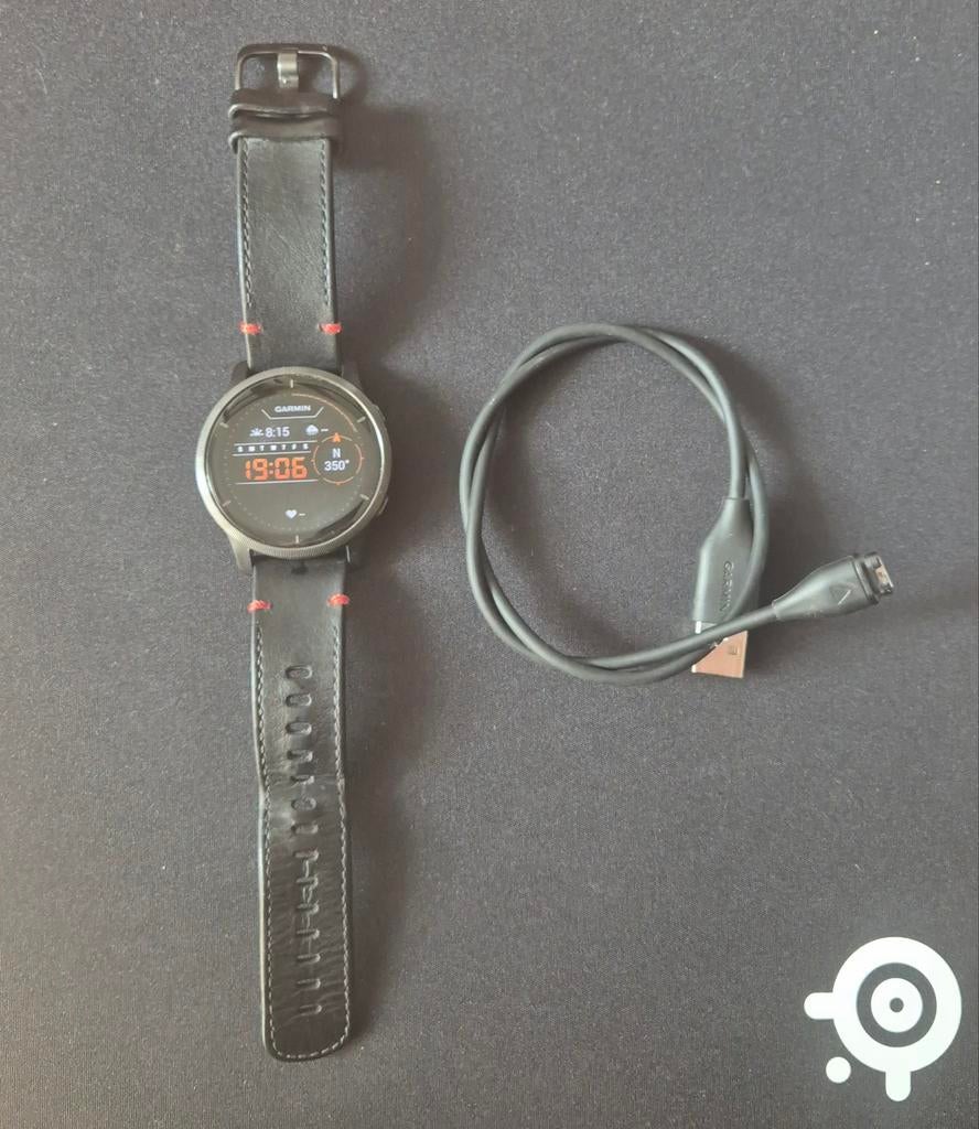 Garmin Venu 2 2022 leather band, GARMIN, Zwart, Ophalen of Verzenden, Zo goed als nieuw