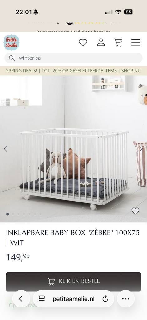 Zo goed als nieuw baby box Petit Amélie, Kinderen en Baby's, Boxen, Ophalen, Zo goed als nieuw, Vierkant, Boxkleed