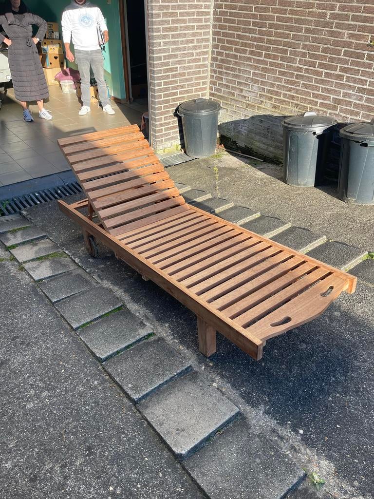 Teakhouten ligbed en serveerwagen set, Ophalen, Zo goed als nieuw, Teakhout, Inklapbaar