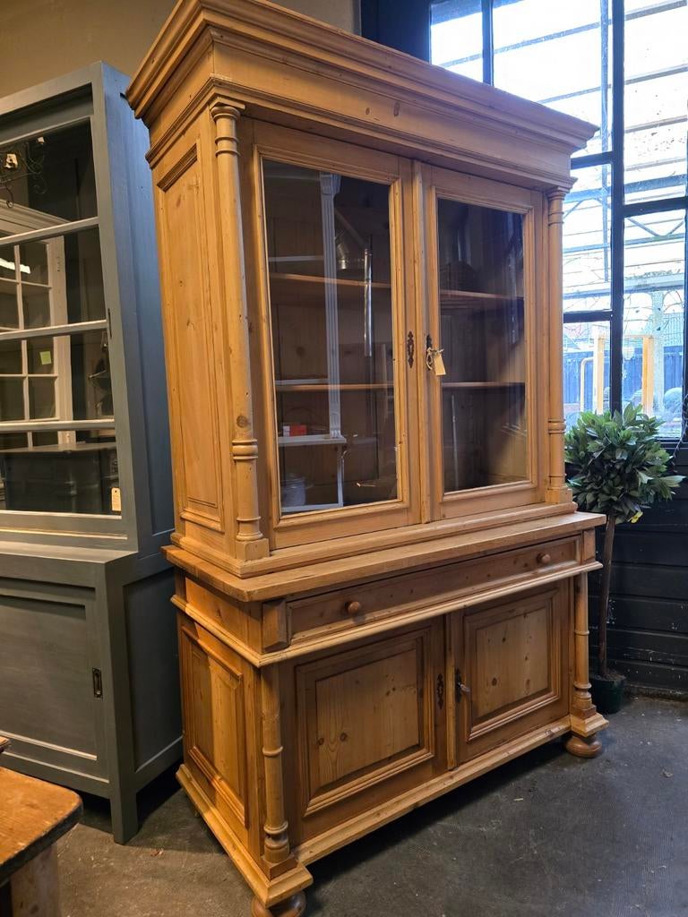 Charmante oud grenen vitrinekast | buffetkast | keukenkast, Huis en Inrichting, Kasten | Buffetkasten, Gebruikt, 200 cm of meer
